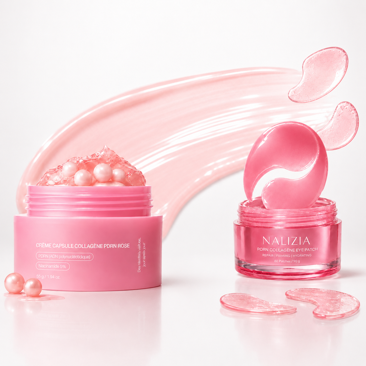 Duo Visage & Regard - Crème aux Perles Roses PDRN & Collagène + Patchs Contour des Yeux PDRN & Collagène