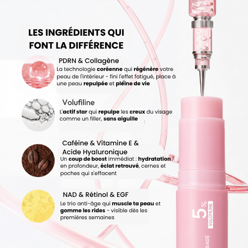 Ingrédients clés du Stick PDRN Collagène Nalizia - PDRN, Volufiline, caféine, NAD, rétinol