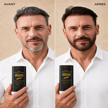Avant après Stick Magic Racines Homme Nalizia - Cheveux gris cachés en 3 secondes