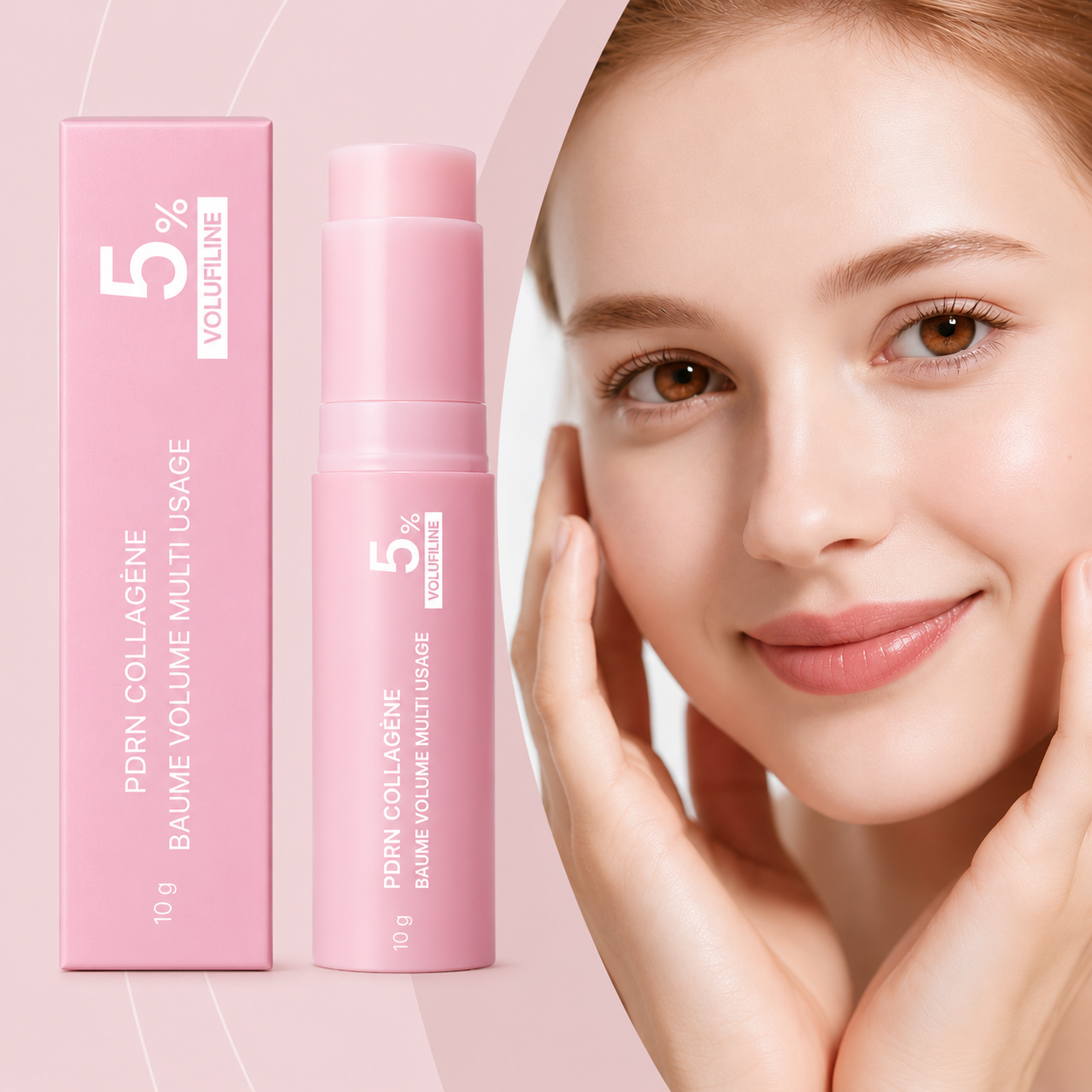 Stick PDRN Collagène Nalizia - baume volume multi-usage 5% Volufiline, packaging et application